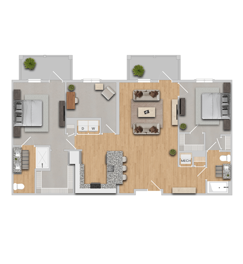 Floor plan for 2 beds, 2 baths, 1399 sqft